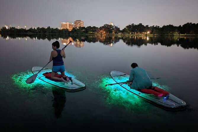 Date Night LED Glow Clear Kayak or Paddleboard & Champagne - Choosing sunset or stars over the spring-fed lake