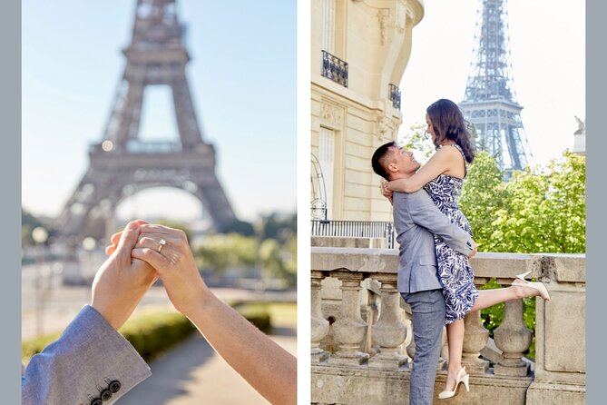 Eiffel Tower Surprise Proposal Engagement - Champagne and portraits after the yes