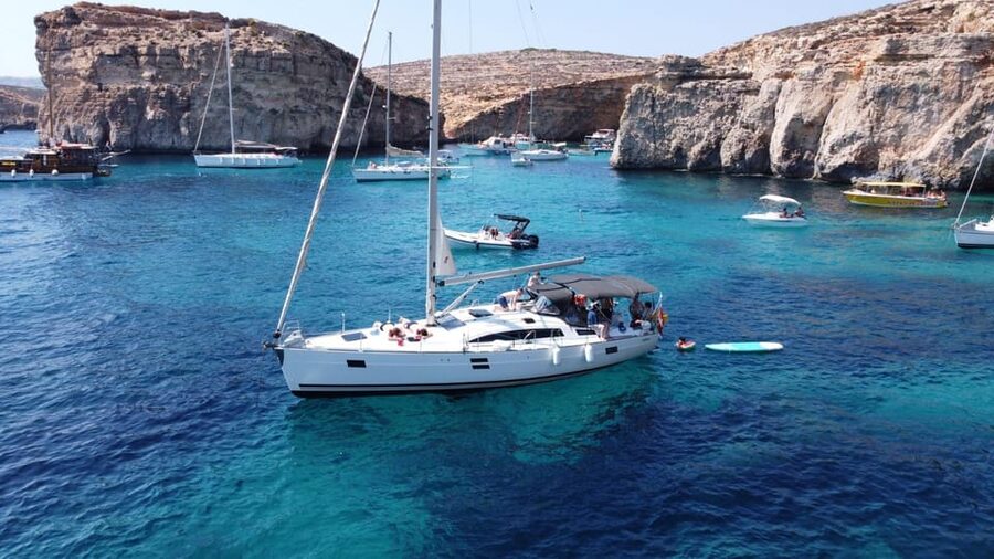 From Valletta: Romantic Sunset Cruise on a Sailing Yacht - Dinner at anchor under the stars