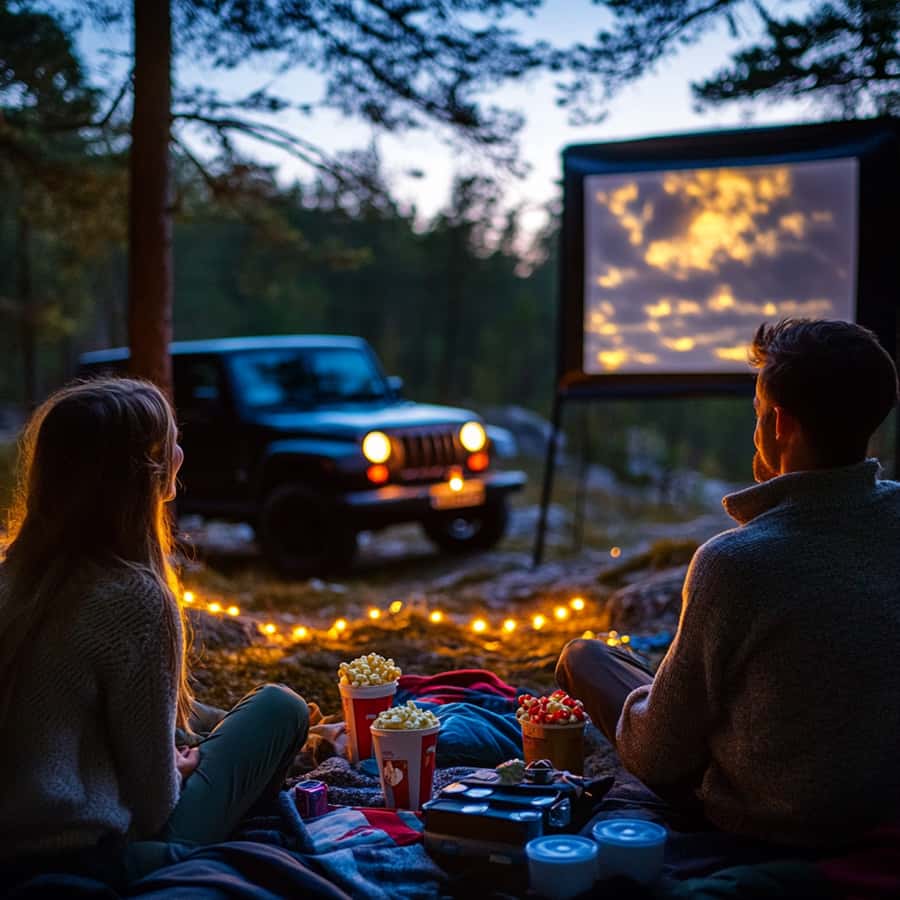 Las Vegas: Couple's Movie Night in the Mountains - Setting up the screen, sound, and snacks