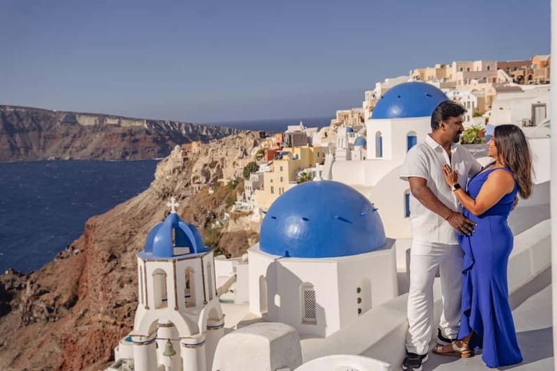 Oia: Couple Photoshoot Seprate Entrance to Blue Dome - What this Santorini photoshoot is really for