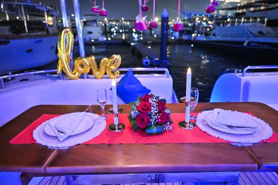 Romantic Dinner on Private Yacht - A romantic table rather than a restaurant booth