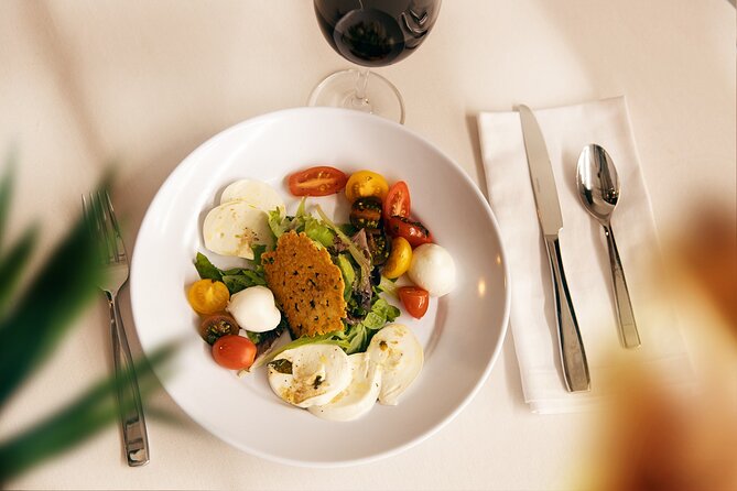Romantic Italian Date Night in NYC - Burrata salad with tomatoes and fried basil