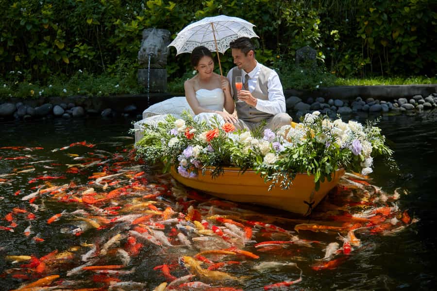 Ubud: The Original Koi Fish Yellow Boat Photo Moment - Boarding the private yellow paddle boat