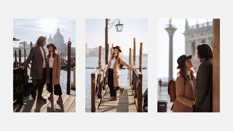 Venice: Elegant couple photos on your vacation - A Venice photo walk built around your story