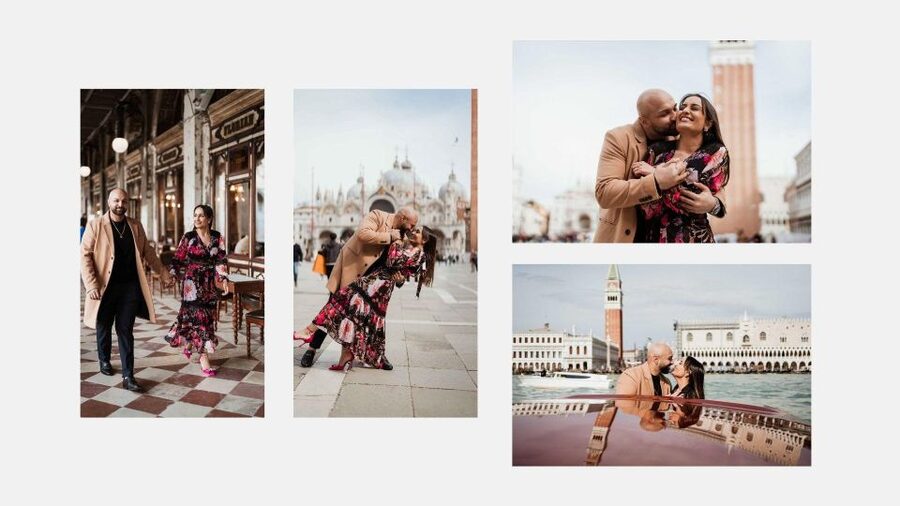 Venice: Elegant couple photos on your vacation - Walking toward Rialto Bridge